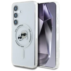 Case Karl Lagerfeld Button Karl & Choupette Heads Printed Logo MagSafe Samsung Galaxy S25 white