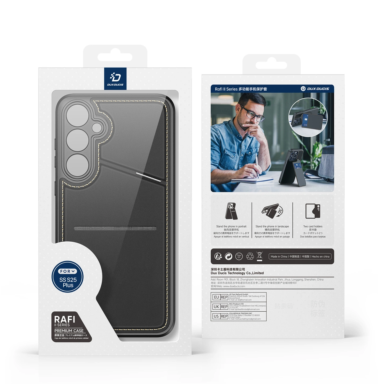 Dux Ducis Rafi II dėklas Samsung Galaxy S25+ su stovu ir pinigine juodas - Image 18