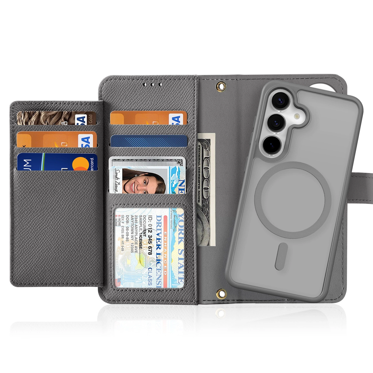 Dux Ducis Lawa Leather dėklas Samsung Galaxy S25+ su nuimama magnetine pinigine pilkas - Image 9