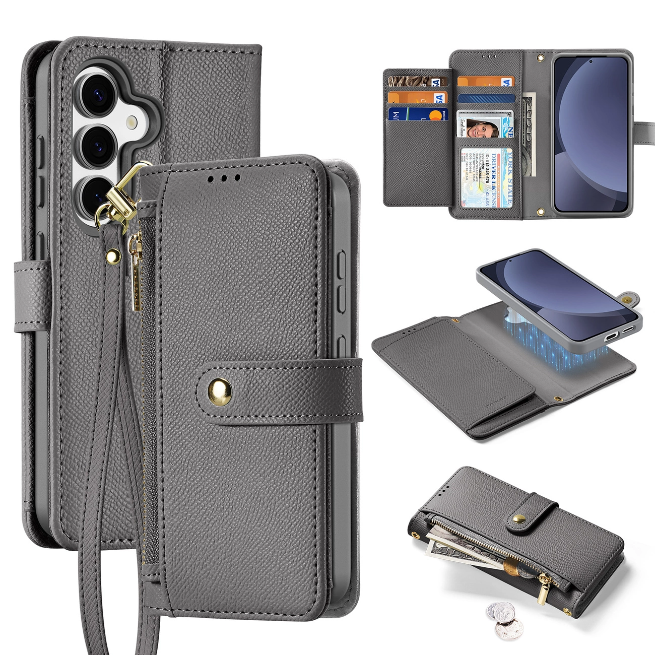 Dux Ducis Lawa Leather dėklas Samsung Galaxy S25+ su nuimama magnetine pinigine pilkas - Image 11