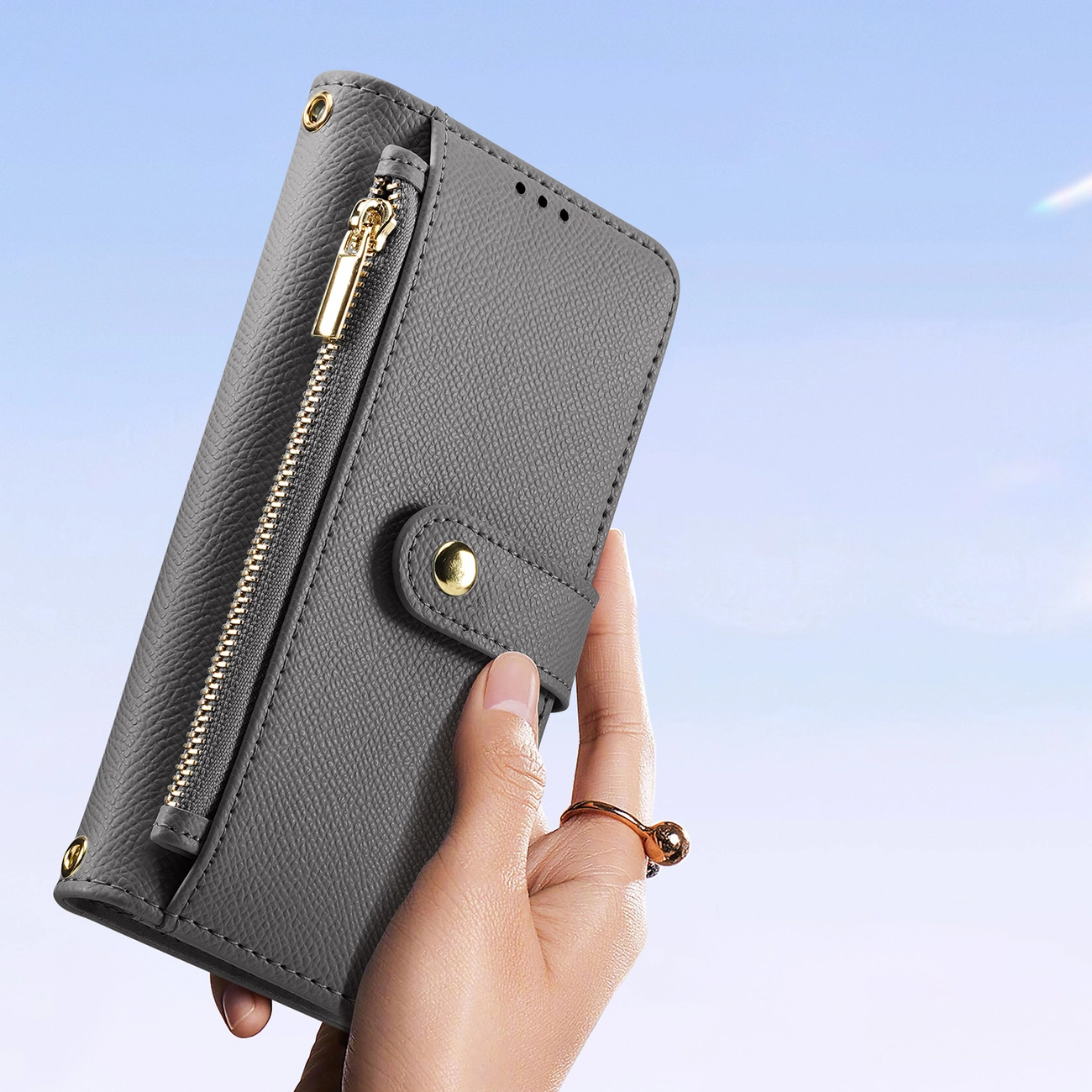 Dux Ducis Lawa Leather dėklas Samsung Galaxy S25+ su nuimama magnetine pinigine pilkas - Image 2