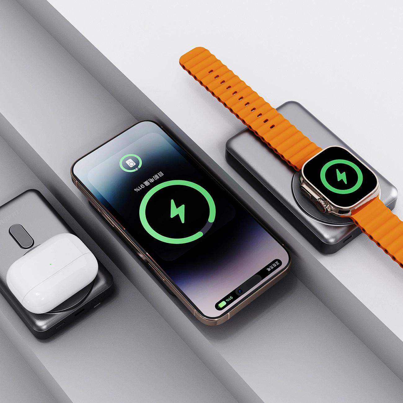 Stand and Built-in USB-C/ Lightning Cables - Gray