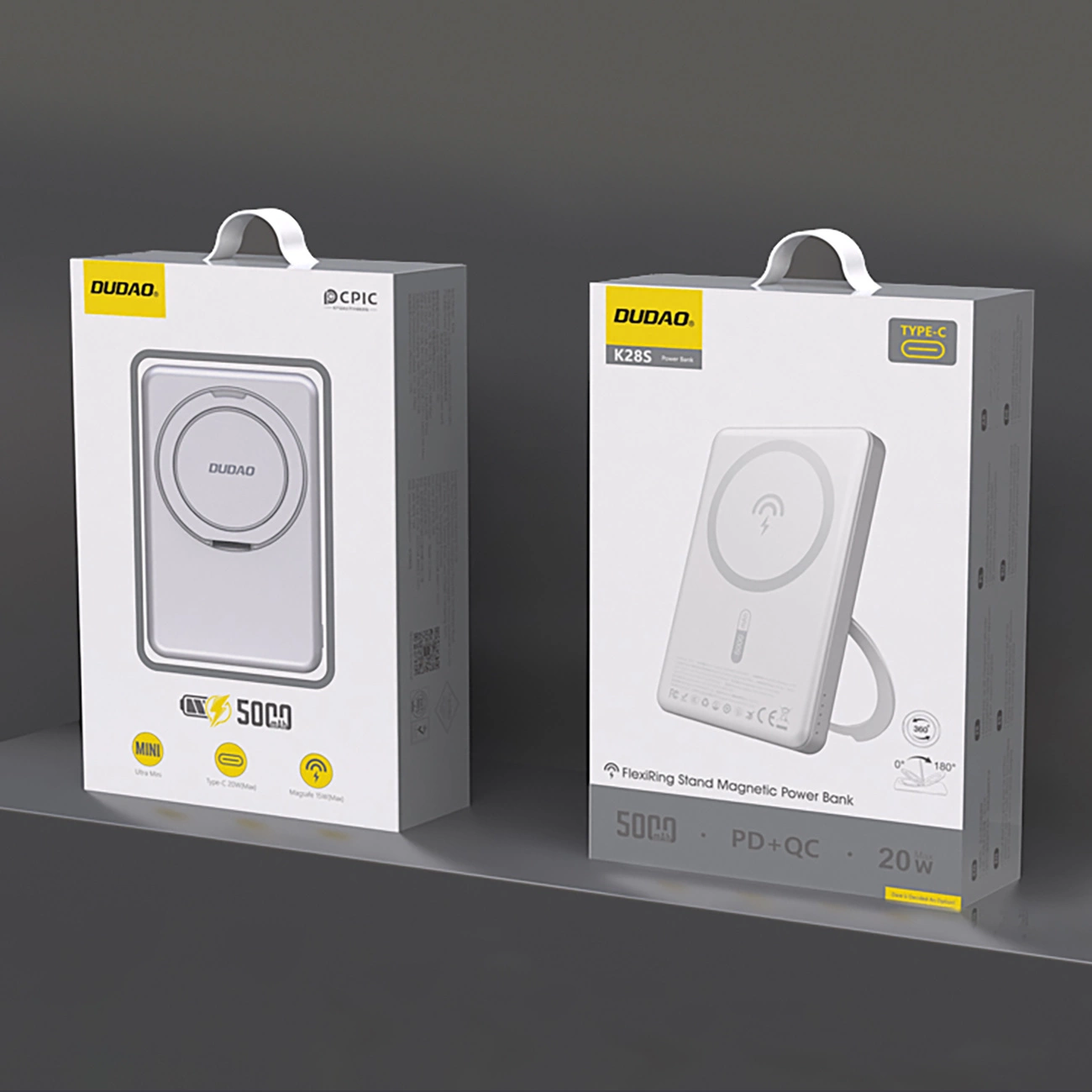 Dudao K28 10000mAh PD 22.5W MagSafe išorinė baterija su metaliniu dėklu ir žiediniu stovu sidabro - Image 2