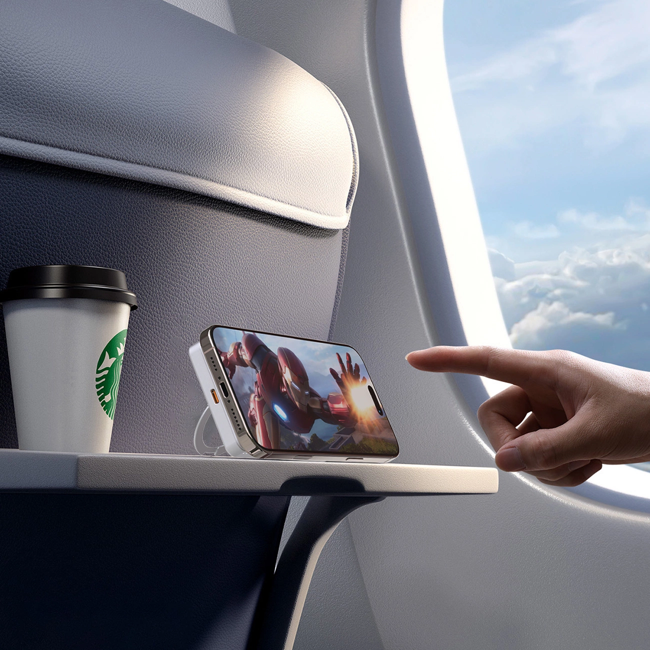 Dudao K28 10000mAh PD 22.5W MagSafe išorinė baterija su metaliniu dėklu ir žiediniu stovu sidabro - Image 4