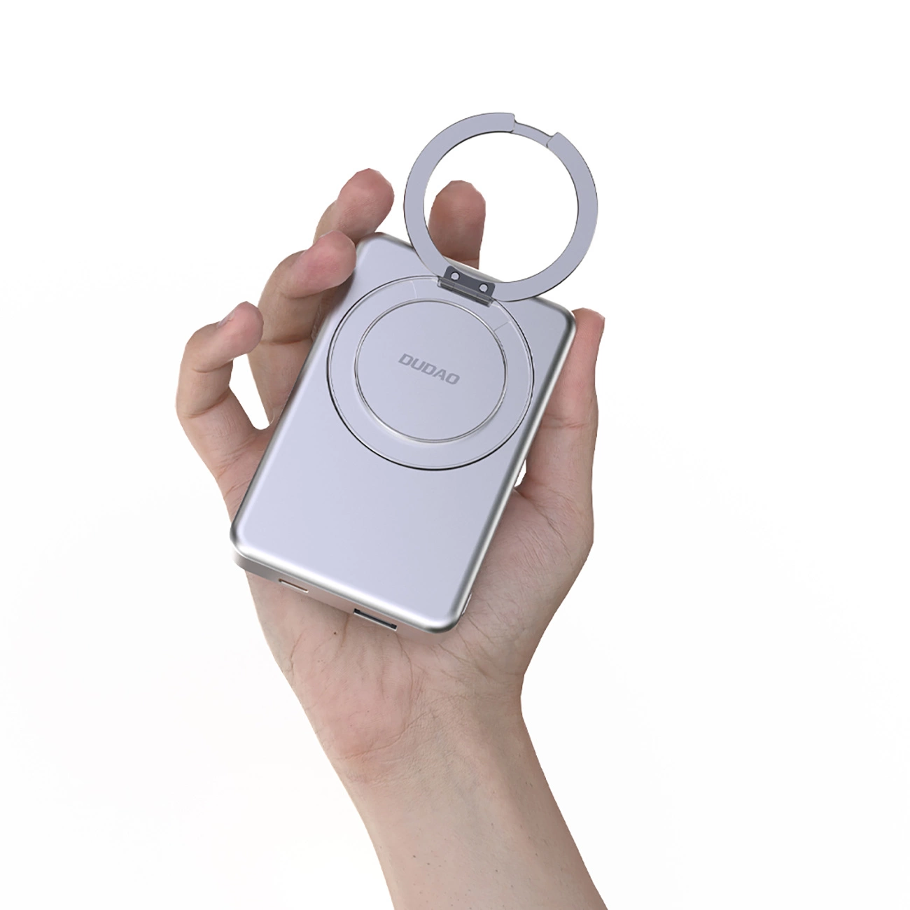 Dudao K28 10000mAh PD 22.5W MagSafe išorinė baterija su metaliniu dėklu ir žiediniu stovu sidabro - Image 7