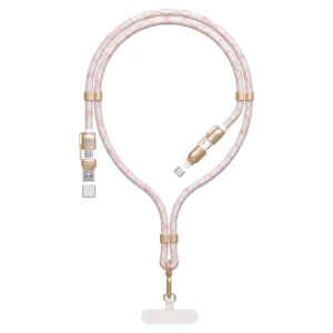 Dudao L20MAX 4in1 Cable / Lanyard USB-A / USB-C / Lightning PD QC 65W 1.5m - Pink