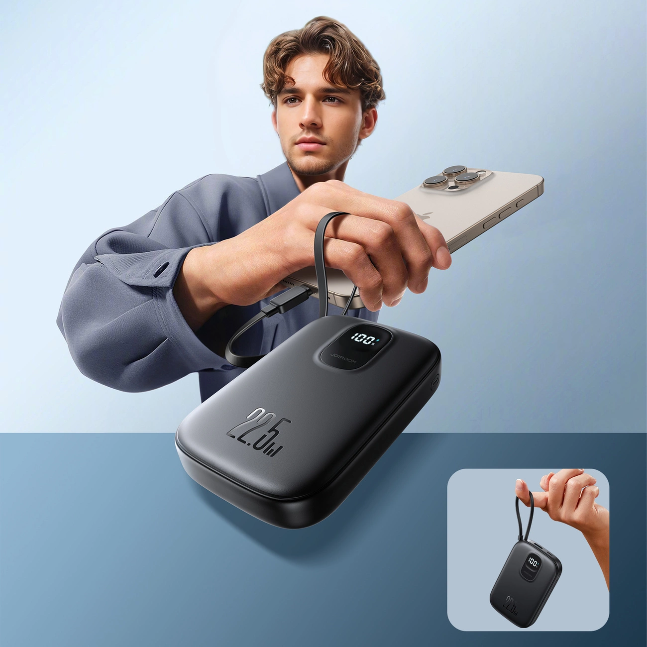 Joyroom JR-PBF17 22,5W 10000mAh išorinė baterija su integruotu USB-C kabeliu + 0,25 m USB-C kabelis juoda - Image 11