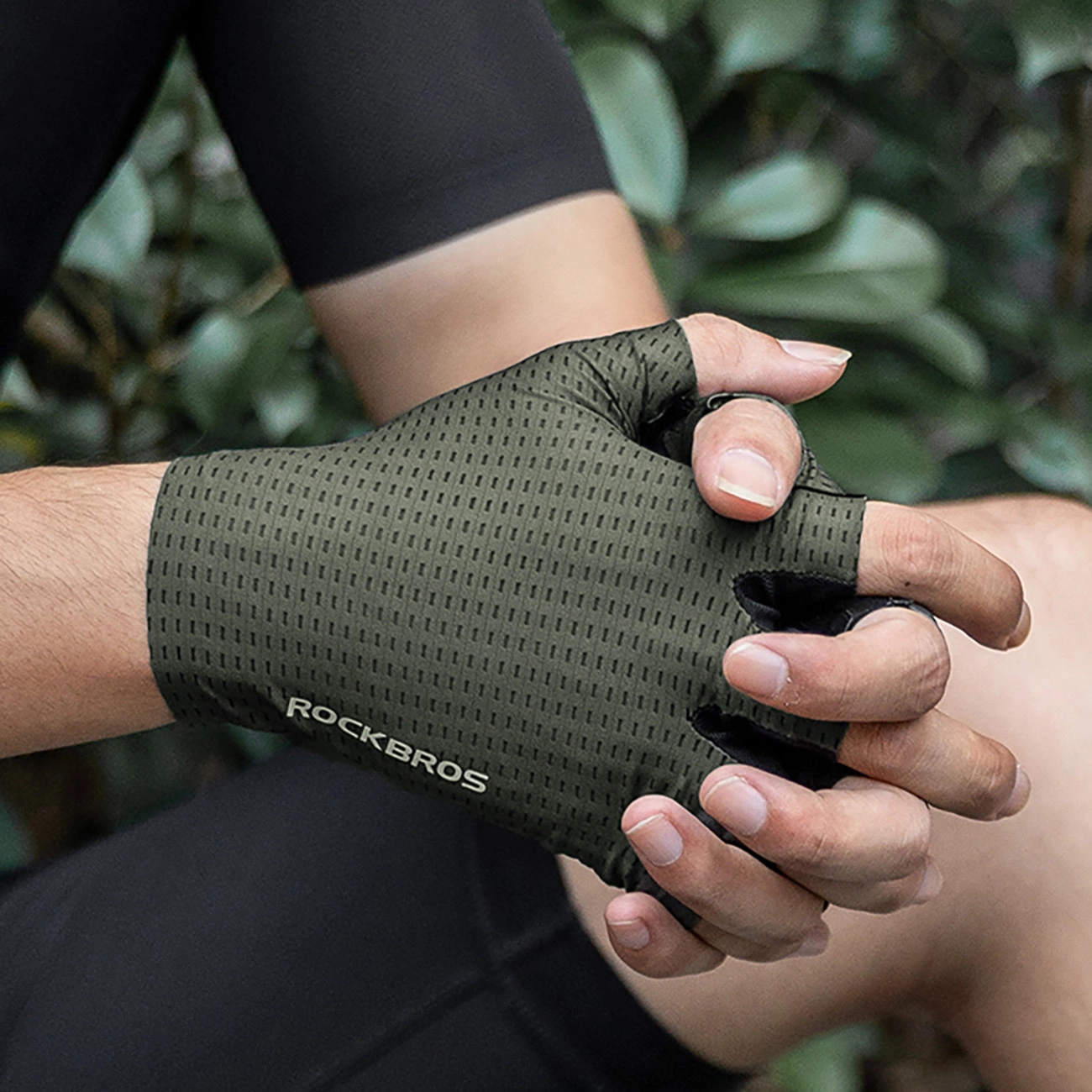 Rockbros kvėpuojančios trumpų pirštų dviračių pirštinės, dydis S – žalia - Image 3
