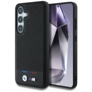 BMW Leather Tricolor Stripe MagSafe Case for Samsung Galaxy S25+ - Black