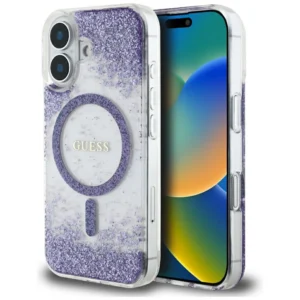 Guess HC Resin Bottom Glitter MagSafe case for iPhone 16 - purple