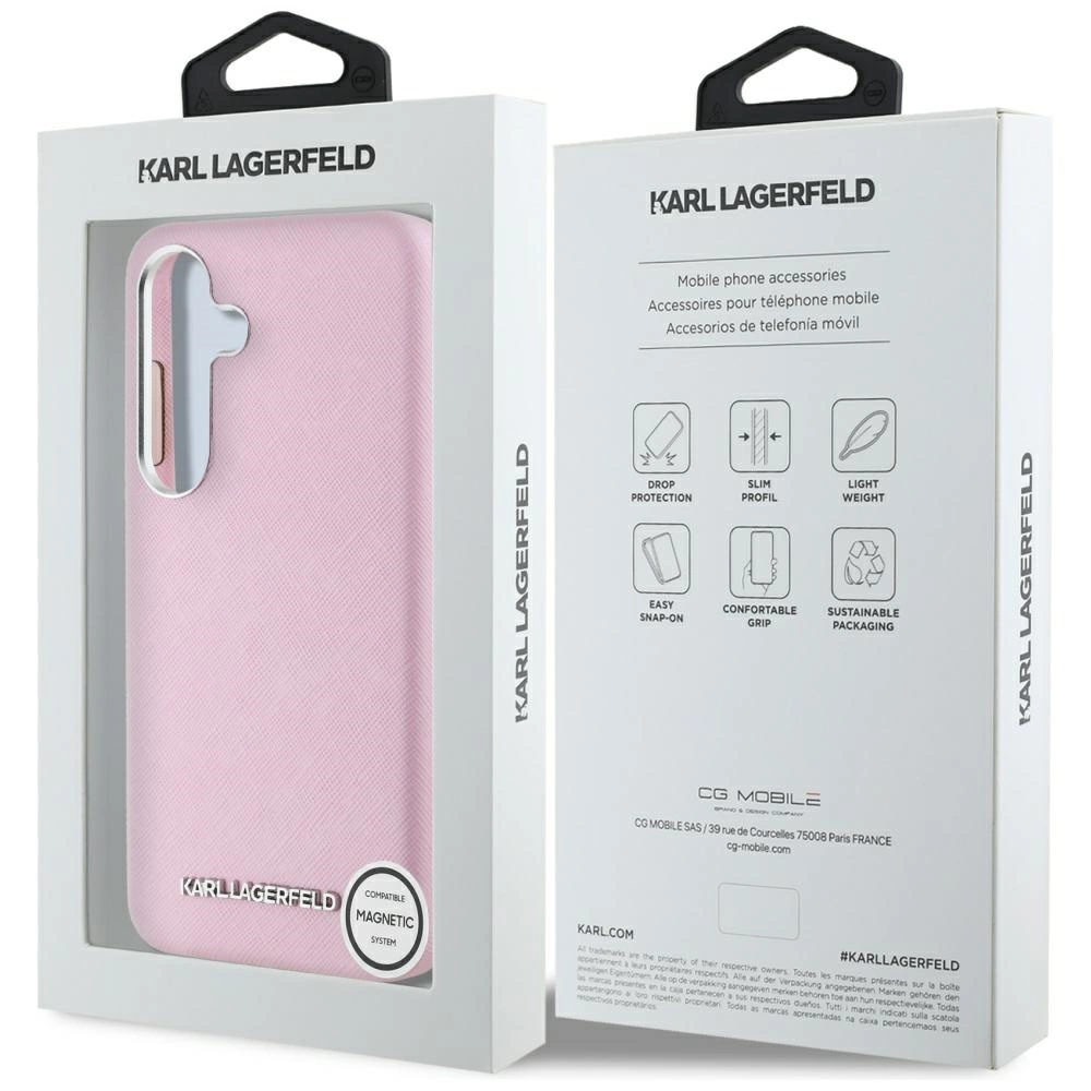 Karl Lagerfeld Saffiano pilnai apvyniotas pailgintas metalinis logotipas MagSafe dėklas Samsung Galaxy S25+ – rožinis - Image 8