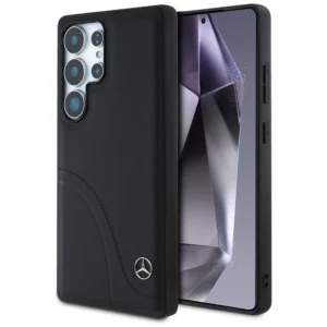 Mercedes Leather Curved Stitches Case for Samsung Galaxy S25 Ultra - Black