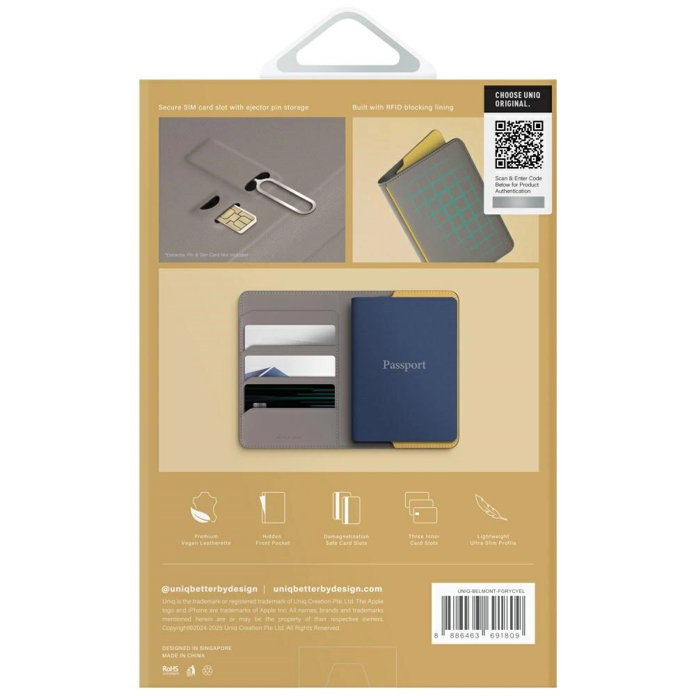 Uniq Belmont RFID blokuojantis paso dėklas – pilka/geltona - Image 7