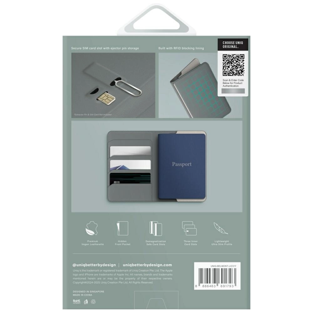 Uniq Belmont RFID blokuojantis paso dėklas – žalia/dramblio kaulo - Image 7