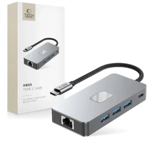 Tech-Protect HB05 HUB 9in1 USB-C + USB2.0 + USB3.0 + HDMI 4K 60HZ + SD / TF + PD100W + RJ45 adapter - gray