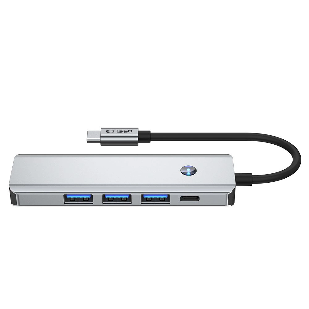 Tech-Protect HB01 HUB adapteris 5in1 USB-C + USB3.0 + HDMI 4K 60Hz + PD100W – pilkas - Image 4