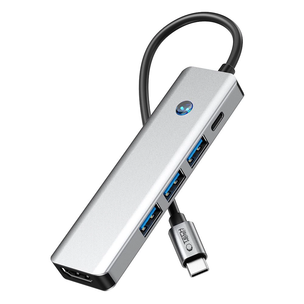 Tech-Protect HB01 HUB adapteris 5in1 USB-C + USB3.0 + HDMI 4K 60Hz + PD100W – pilkas - Image 5