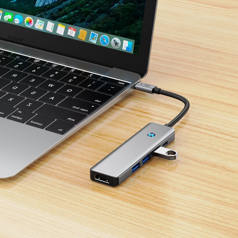 Tech-Protect HB01 HUB adapteris 5in1 USB-C + USB3.0 + HDMI 4K 60Hz + PD100W – pilkas - Image 7