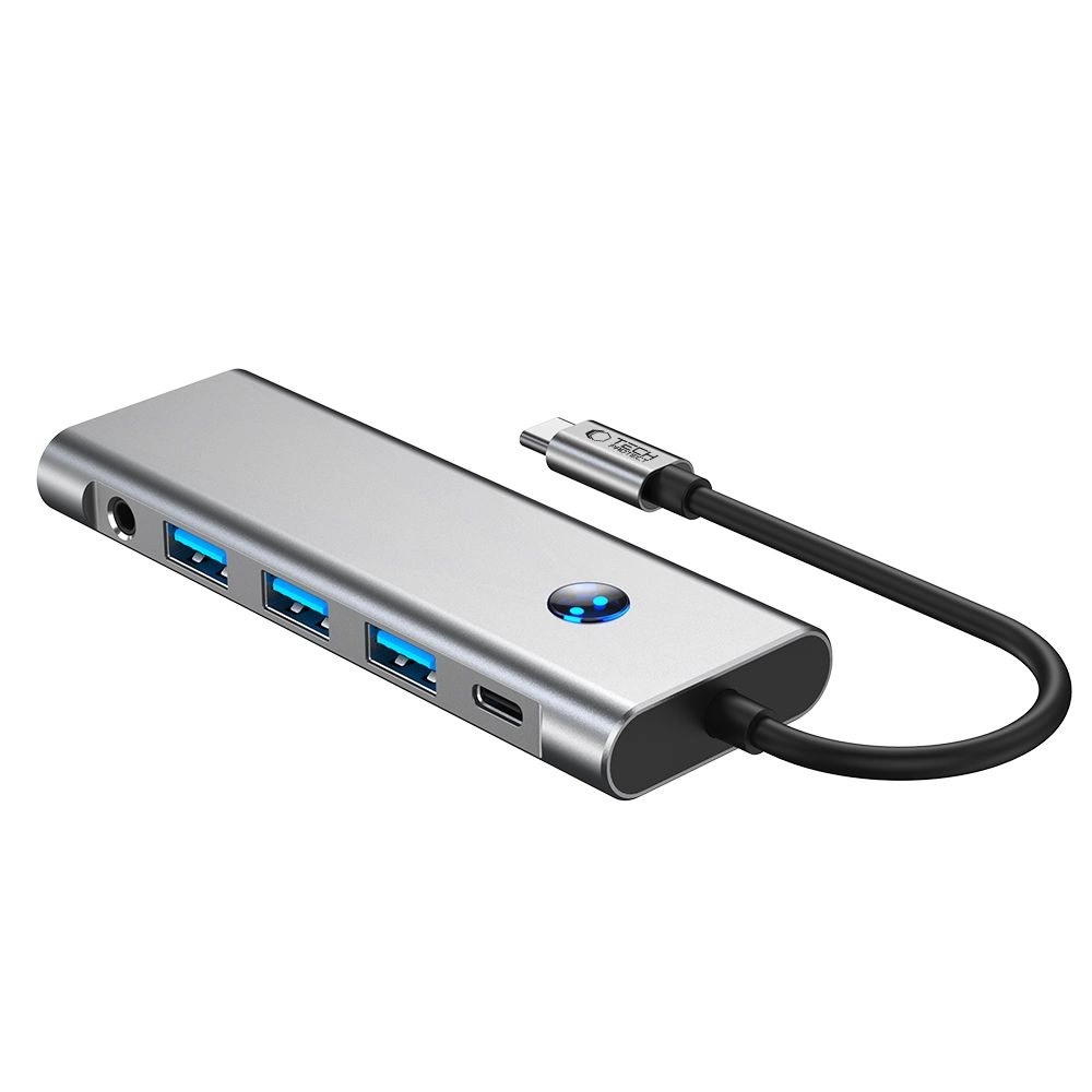 Tech-Protect HB04 HUB adapteris 9in1 USB-C + USB2.0 + USB3.0 + HDMI 4K 60Hz + SD / TF + PD100W + AV3.5 – pilkas - Image 3