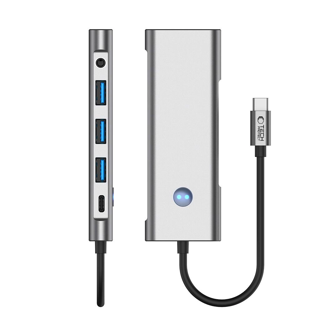 Tech-Protect HB04 HUB adapteris 9in1 USB-C + USB2.0 + USB3.0 + HDMI 4K 60Hz + SD / TF + PD100W + AV3.5 – pilkas - Image 6