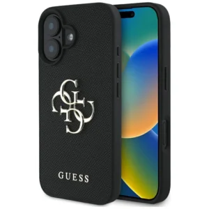 Guess Grained Big 4G Logo Small Classic Logo case for iPhone 16 - black