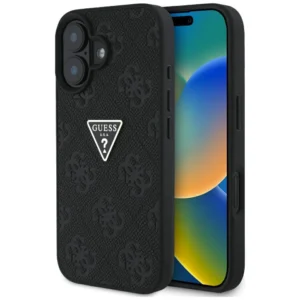 Guess Hot Stamp 4G Pattern Triangle Metal Logo case for iPhone 16 - black