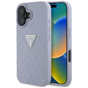 Guess Hot Stamp 4G Pattern Triangle Metal Logo iPhone 16 Case - Purple