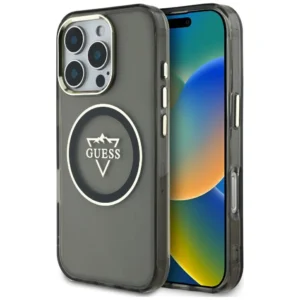 Guess IML Metal Mountain Logo MagSafe iPhone 16 Pro Max Case - Black