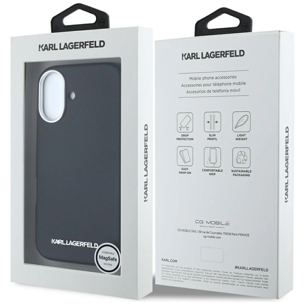 Karl Lagerfeld Saffiano Pilnai apvyniotas Ilgas Metal Logo MagSafe dėklas iPhone 16 - juodas - Image 8