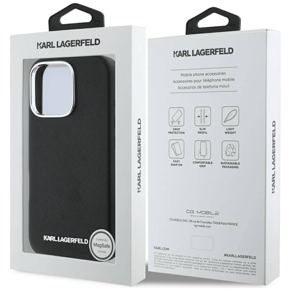 Karl Lagerfeld Saffiano Pilnai apvyniotas Ilgas Metal Logo MagSafe dėklas iPhone 16 Pro Max - juodas - Image 8