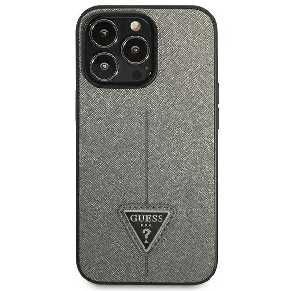 Guess Saffiano Triangle Logo dėklas iPhone 13 Pro / 13 6.1” - sidabrinis - Image 3