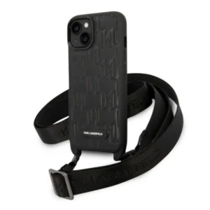 Karl Lagerfeld Monogram Plaque Logo Strap Case for iPhone 14 / 15 / 13 6.1" - Black