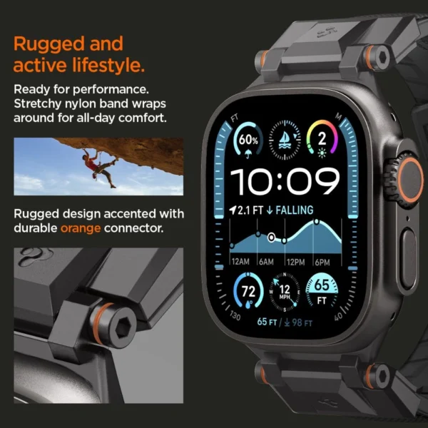 Spigen DuraPro Armor dirželis Apple Watch 44 / 45 / 46 / 49 mm - juodas - Image 11