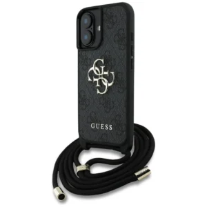 Guess 4G Big Logo Cord Stap Crossbody Case for iPhone 16 Black