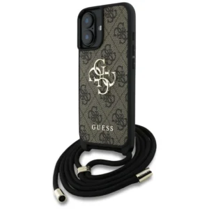 Guess 4G Big Logo Cord Stap Crossbody Case for iPhone 16 Plus Brown