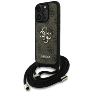 Guess 4G Big Logo Cord Stap Crossbody Case for iPhone 16 Pro Brown