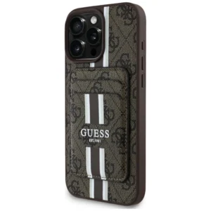 Guess 4G Stripes case with Magsafe wallet for iPhone 16 Pro Max brown