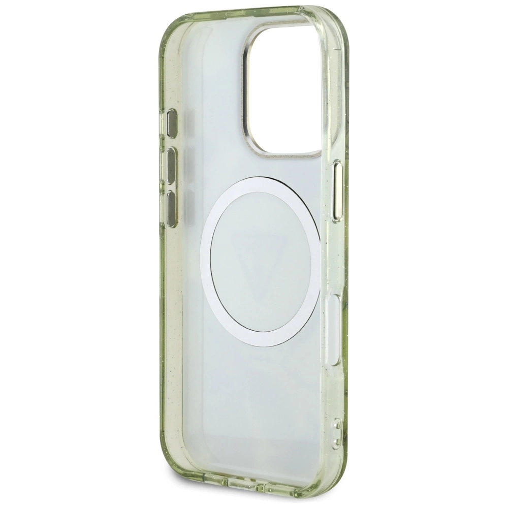 Guess Glitter Flowers Triangle Buttons MagSafe dėklas iPhone 16 Pro Max – žalias - Image 7