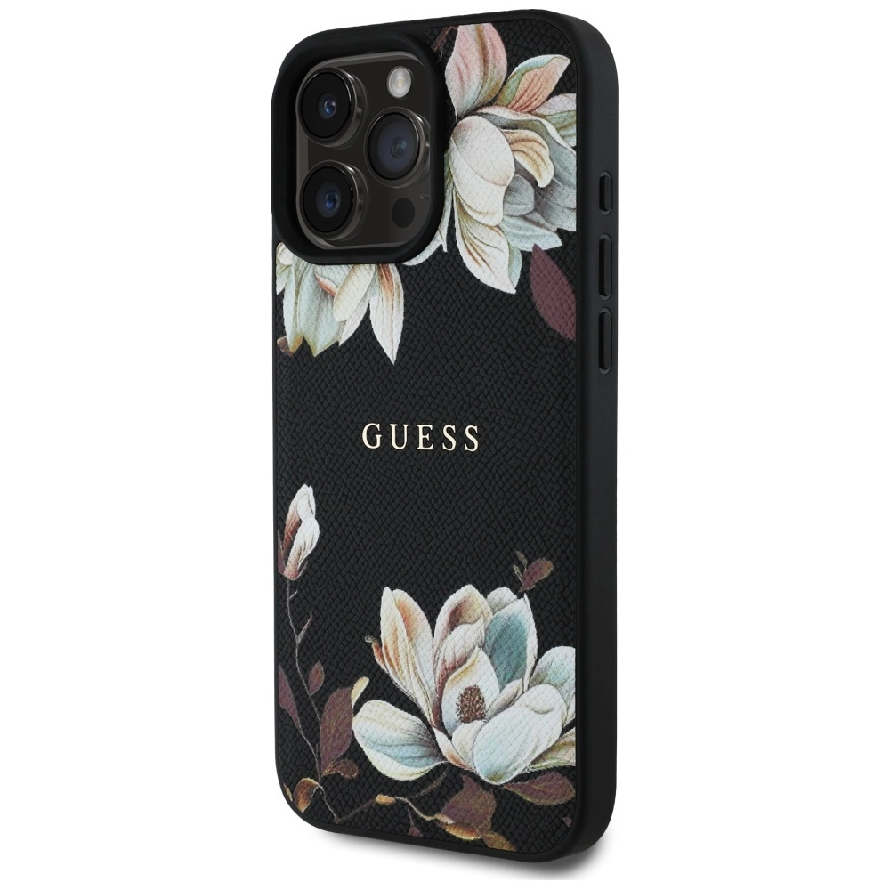 Guess Grained Printed Flower Pattern MagSafe dėklas iPhone 16 Pro – juodas - Image 2