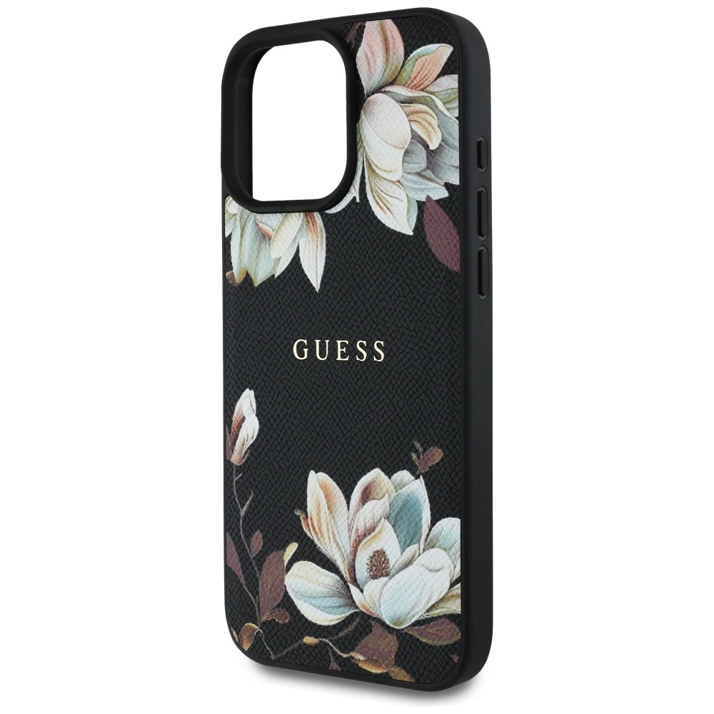 Guess Grained Printed Flower Pattern MagSafe dėklas iPhone 16 Pro – juodas - Image 6