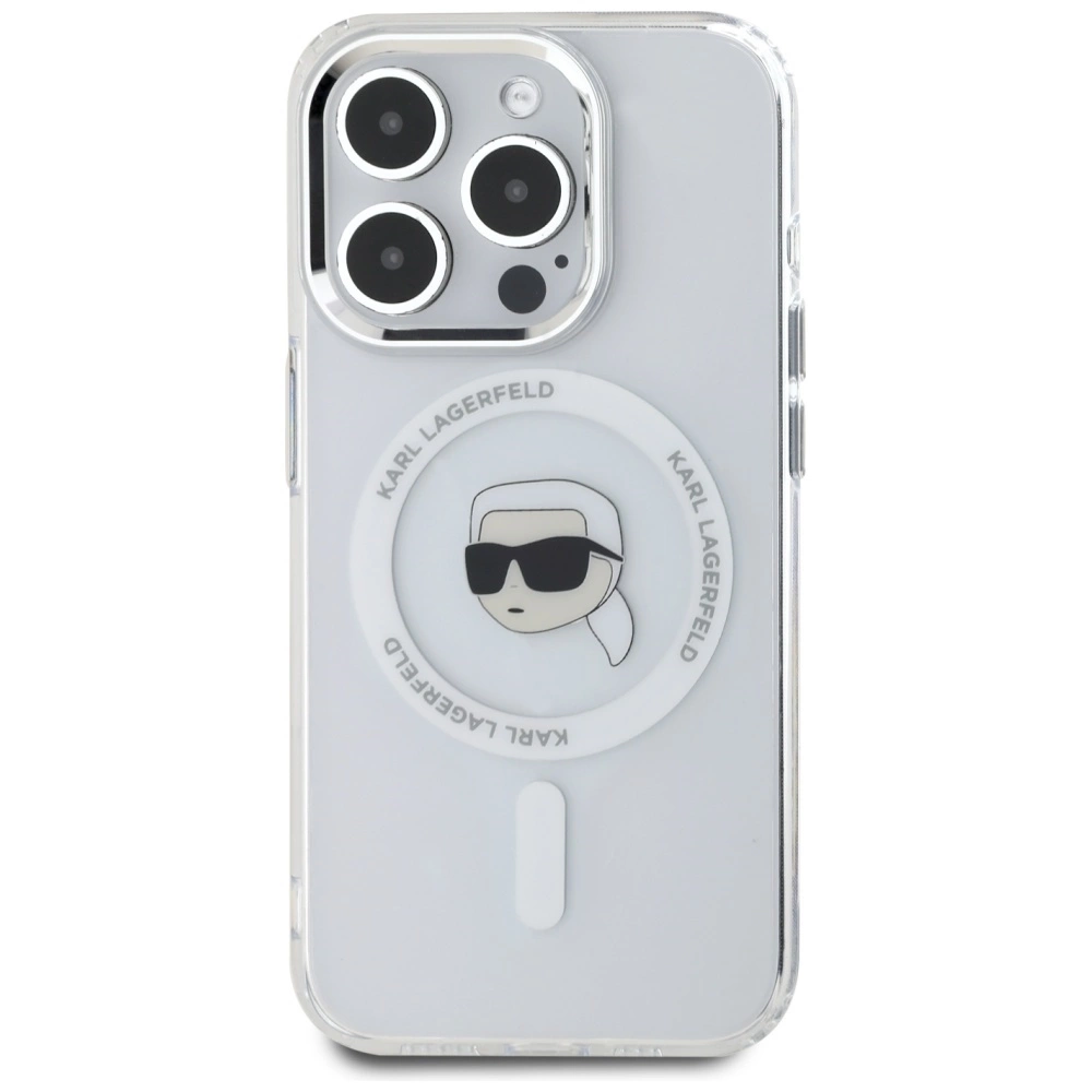 Karl Lagerfeld IML Metal Karl Head MagSafe dėklas iPhone 15 Pro – baltas - Image 3