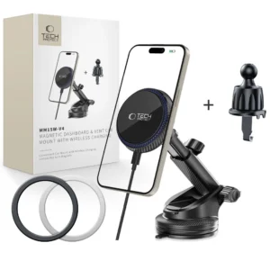 Tech-Protect MM15W-V4 Magnetic MagSafe 15W Car Holder for Cockpit / Windshield / Air Vent - Black