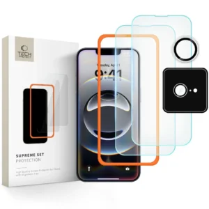 Tech-Protect Supreme Tempered Glass Set 3-Pack for iPhone 16e - Clear