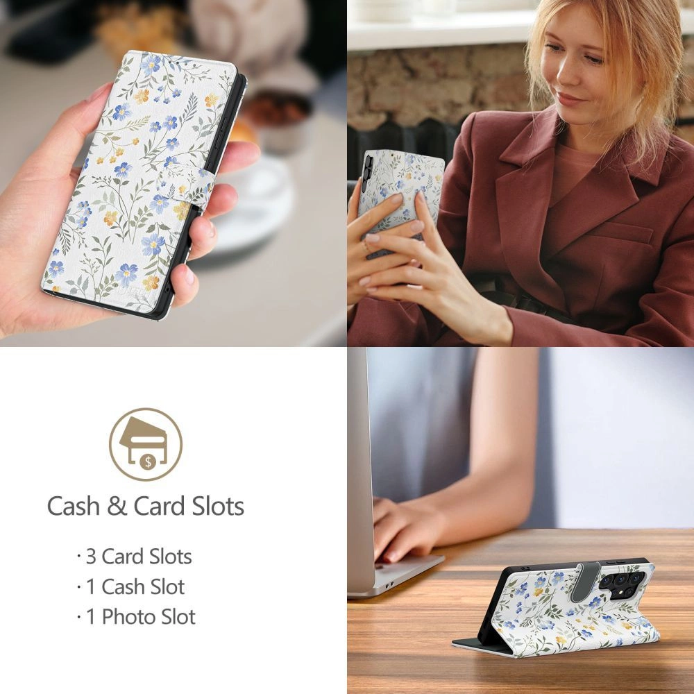 Tech-Protect Wallet dėklas Samsung Galaxy A56 5G – baltos gėlės - Image 4