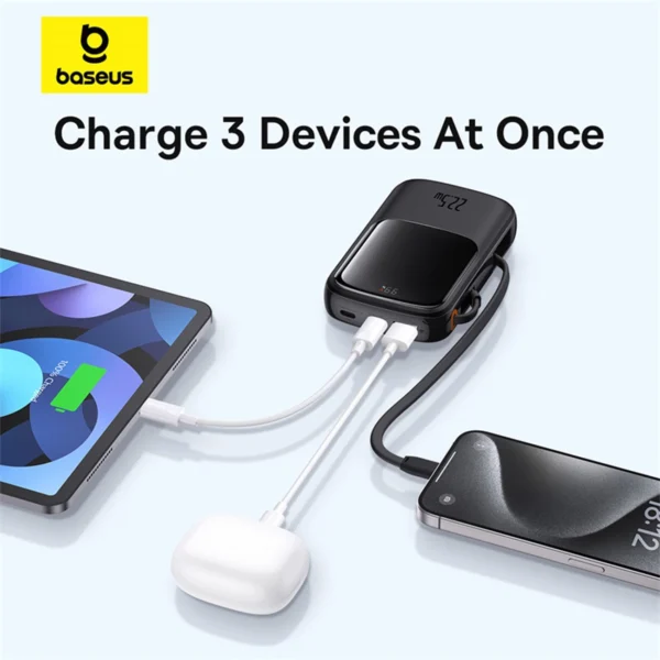 Baseus Qpow Pro+ 20000mAh 22.5W išorinė baterija su integruotu USB-C laidu ir ekranu - juoda - Image 13