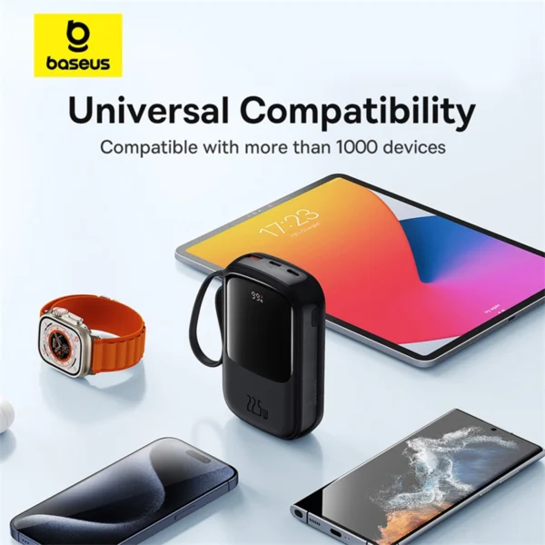 Baseus Qpow Pro+ 20000mAh 22.5W išorinė baterija su integruotu USB-C laidu ir ekranu - juoda - Image 14