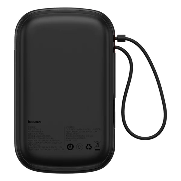 Baseus Qpow Pro+ 20000mAh 22.5W išorinė baterija su integruotu USB-C laidu ir ekranu - juoda - Image 2