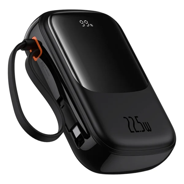Baseus Qpow Pro+ 20000mAh 22.5W išorinė baterija su integruotu USB-C laidu ir ekranu - juoda - Image 5
