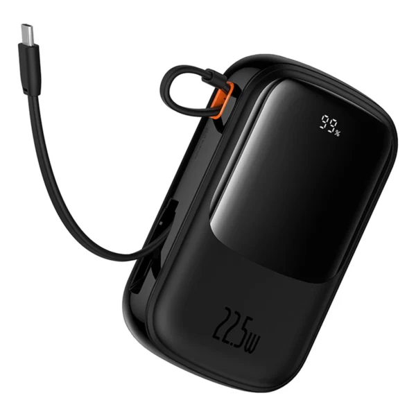 Baseus Qpow Pro+ 20000mAh 22.5W išorinė baterija su integruotu USB-C laidu ir ekranu - juoda - Image 6