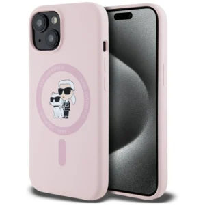 Karl Lagerfeld Silicone Karl&Choupette MagSafe iPhone 15 Plus Case - Pink